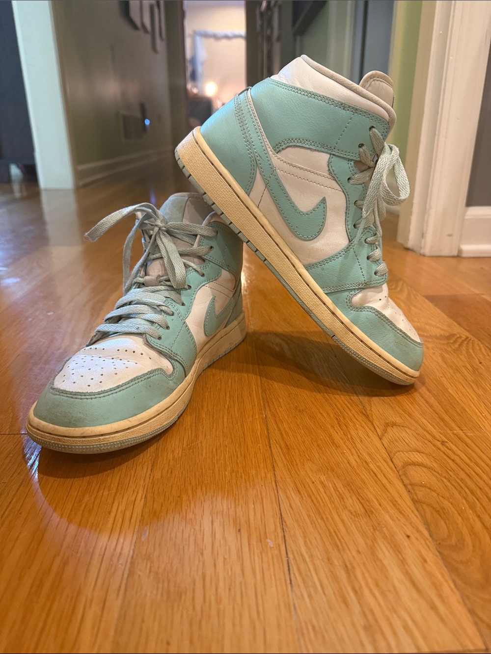 Nike Air Jordan High-Top Sneakers in Mint Green & White Size 9 women (EU 40.5)